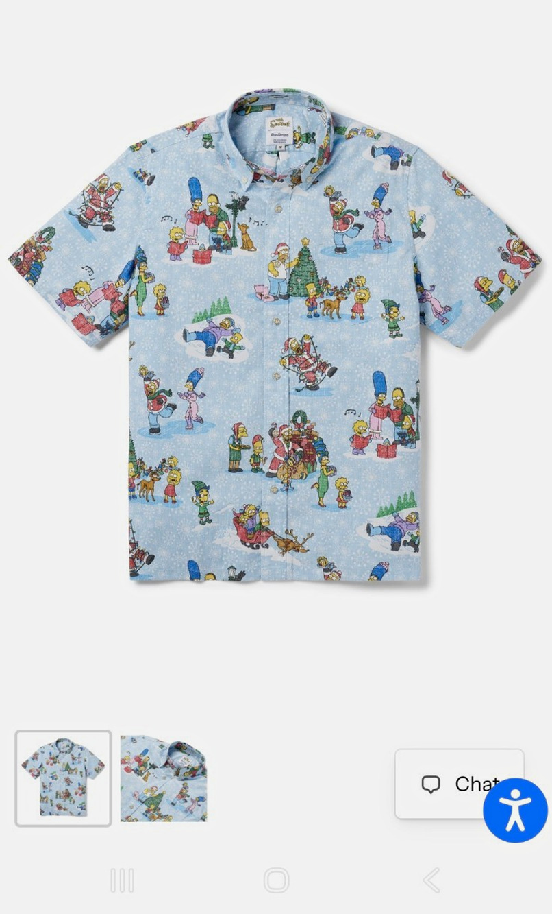 Reyn Spooner x The Simpsons Holiday Blue Aloha Shirt Simpsons Greetings XL NWT